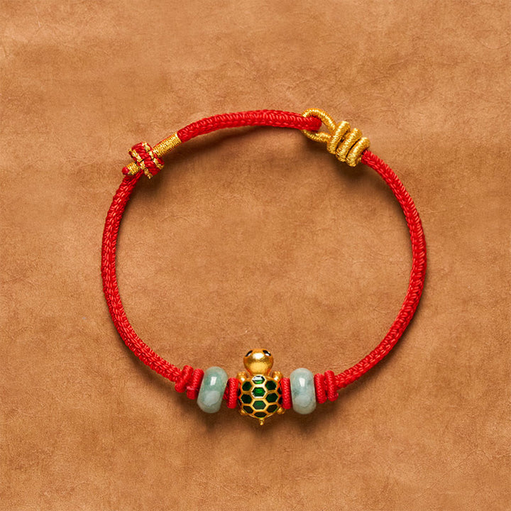 Buddha Stones Copper Turtle Jade Blessing Red String Lucky Bracelet - Golden Blessing Red String - 6.3–7.1 in (16-18 cm) - image 11
