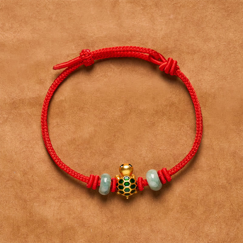 Buddha Stones Copper Turtle Jade Blessing Red String Lucky Bracelet - Traditional Red String - 6.3–7.1 in (16-18 cm) - image 0