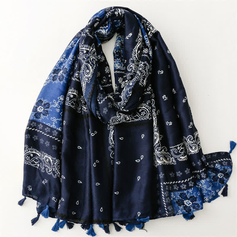Buddha Stones Spring Fall Boho Paisley Patchwork Tassel Women's Scarf - MidnightBlue - image 11