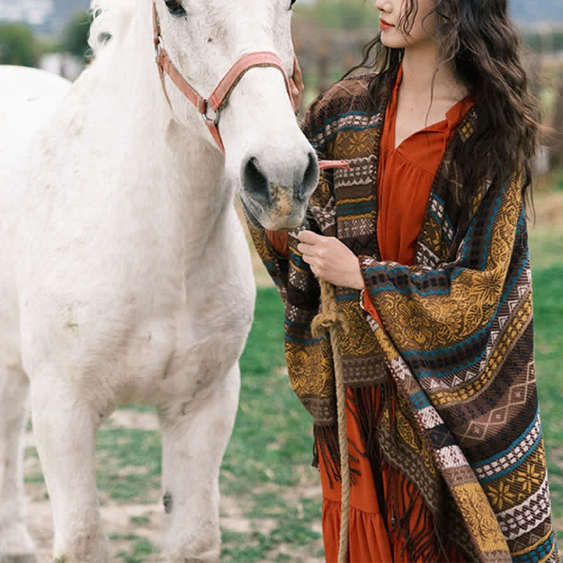 Buddha Stones Fall Winter Boho Geometric Stripes Tassel Cozy Women's Shawl - image 14