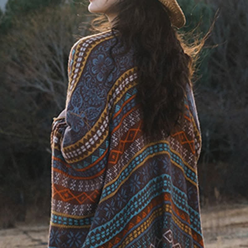Buddha Stones Fall Winter Boho Geometric Stripes Tassel Cozy Women's Shawl - image 2