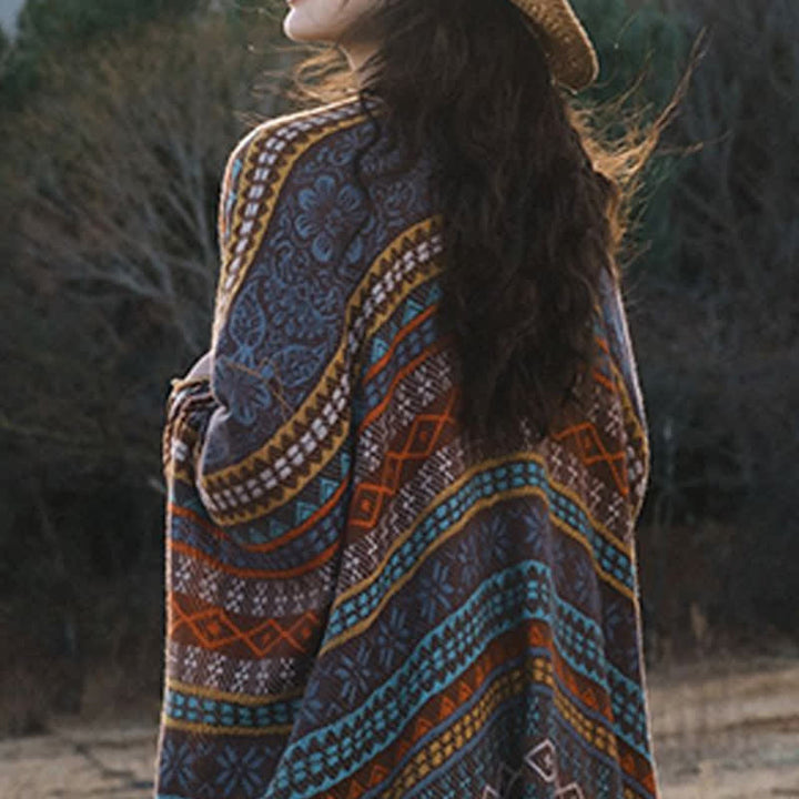 Buddha Stones Fall Winter Boho Geometric Stripes Tassel Cozy Women's Shawl - image 2
