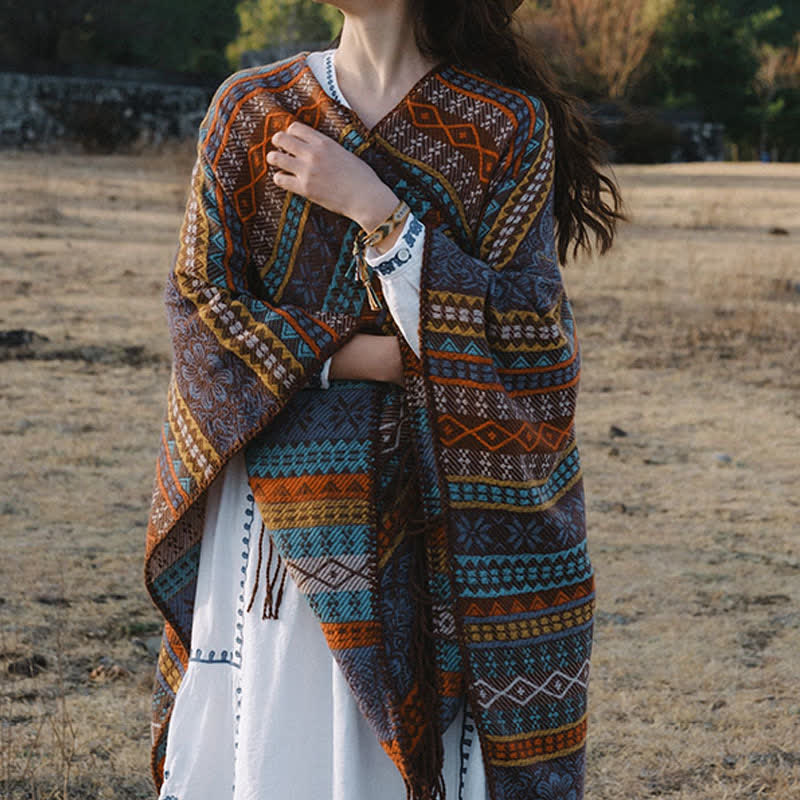 Buddha Stones Fall Winter Boho Geometric Stripes Tassel Cozy Women's Shawl - image 5
