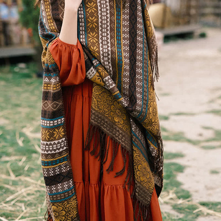 Buddha Stones Fall Winter Boho Geometric Stripes Tassel Cozy Women's Shawl - image 16