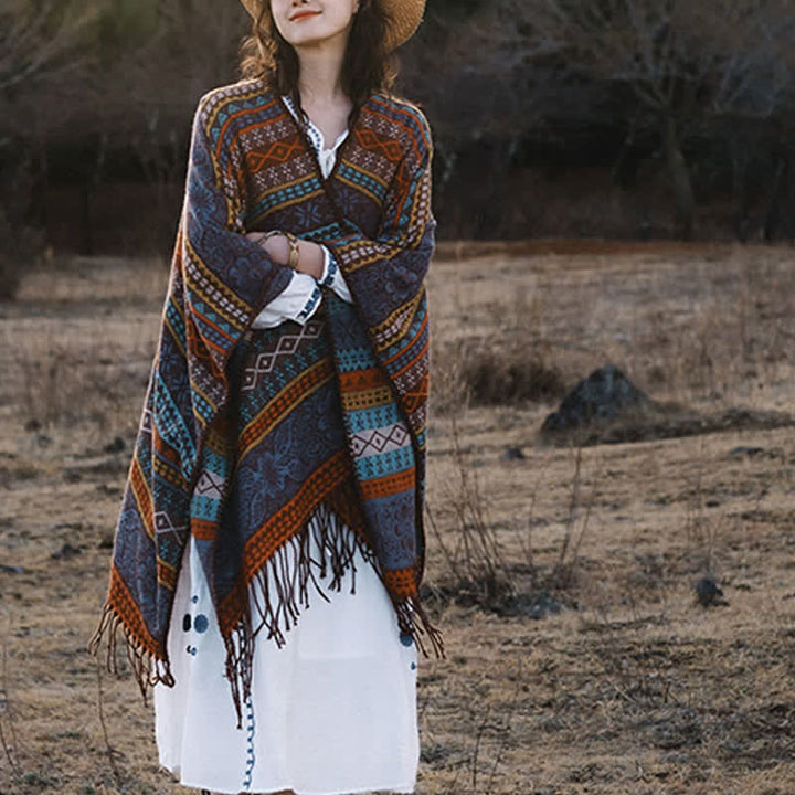 Buddha Stones Fall Winter Boho Geometric Stripes Tassel Cozy Women's Shawl - image 4