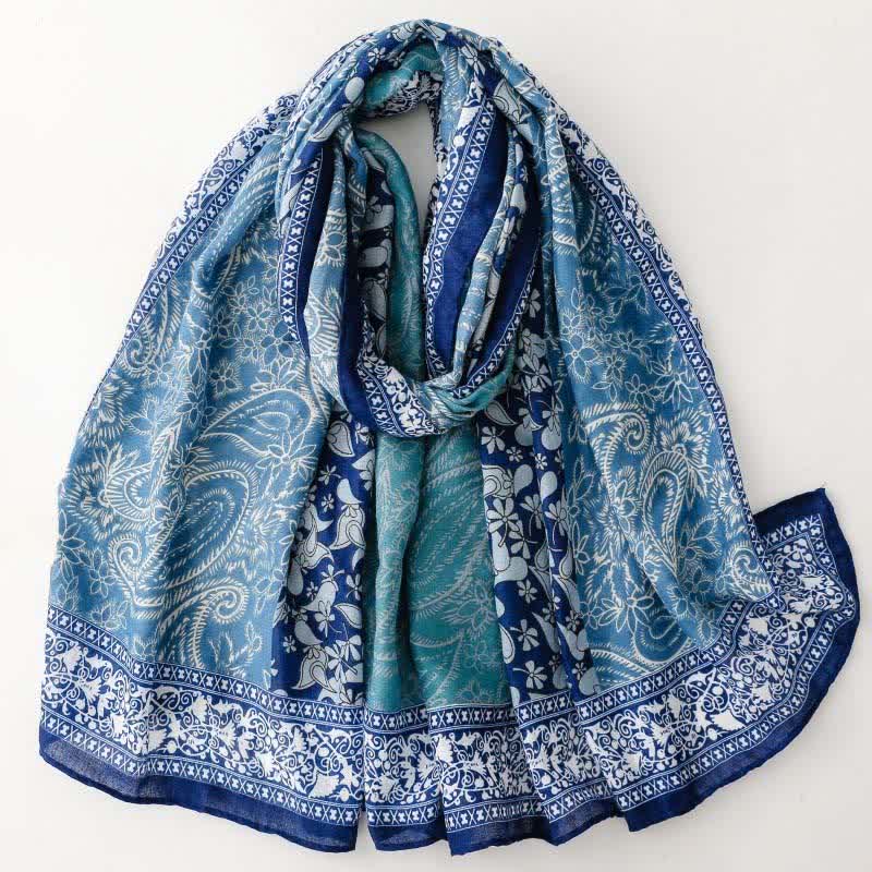 Buddha Stones Fall Winter Paisley Floral Border Print Soft Women's Scarf - LightSkyBlue - image 7
