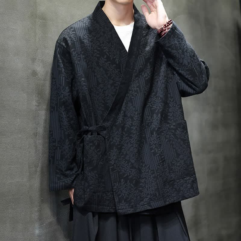 Buddha Stones Fall Winter Tang Style Casual Drawstring Floral Men's Kimonos - image 12