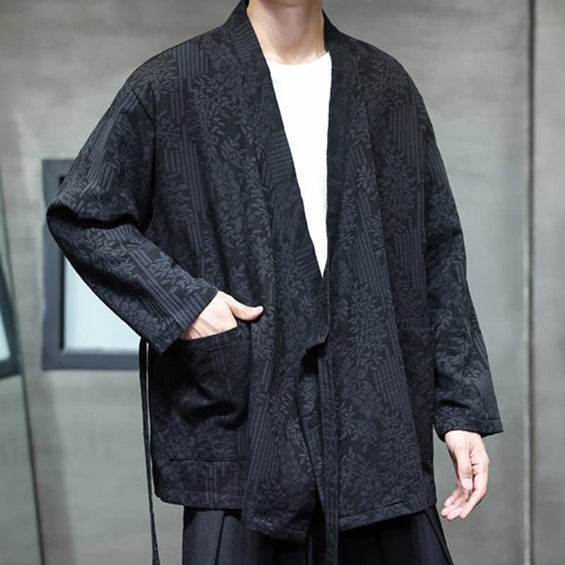Buddha Stones Fall Winter Tang Style Casual Drawstring Floral Men's Kimonos - image 15