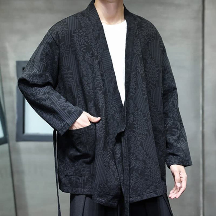 Buddha Stones Fall Winter Tang Style Casual Drawstring Floral Men's Kimonos - image 15