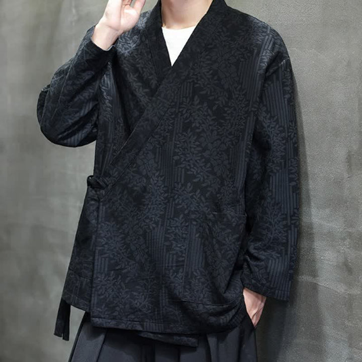Buddha Stones Fall Winter Tang Style Casual Drawstring Floral Men's Kimonos - image 13