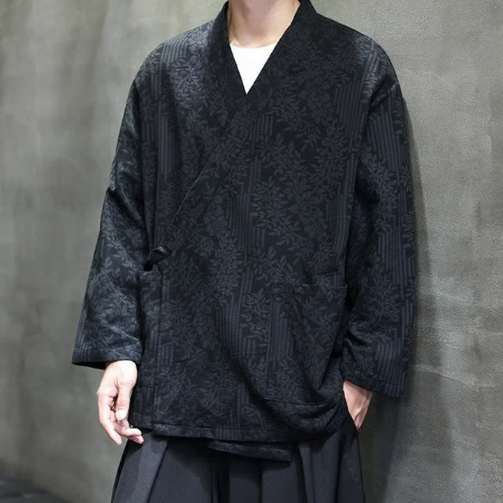 Buddha Stones Fall Winter Tang Style Casual Drawstring Floral Men's Kimonos - image 14