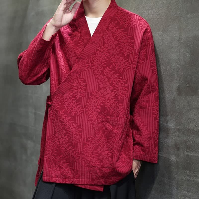 Buddha Stones Fall Winter Tang Style Casual Drawstring Floral Men's Kimonos - image 17