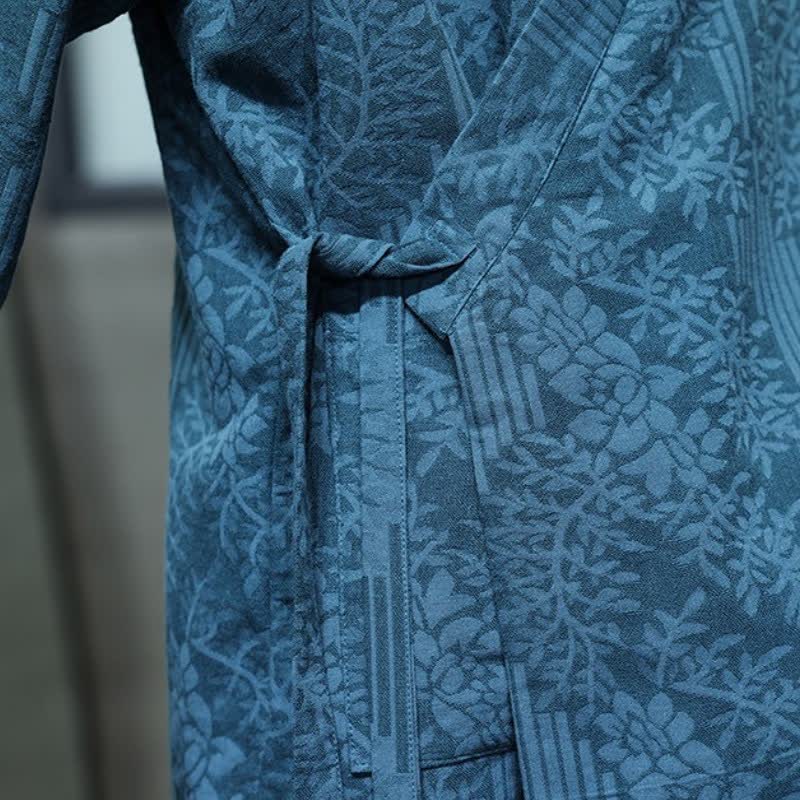 Buddha Stones Fall Winter Tang Style Casual Drawstring Floral Men's Kimonos - image 9
