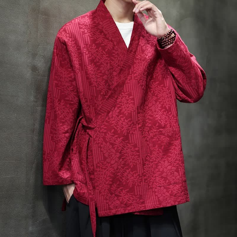Buddha Stones Fall Winter Tang Style Casual Drawstring Floral Men's Kimonos - image 21