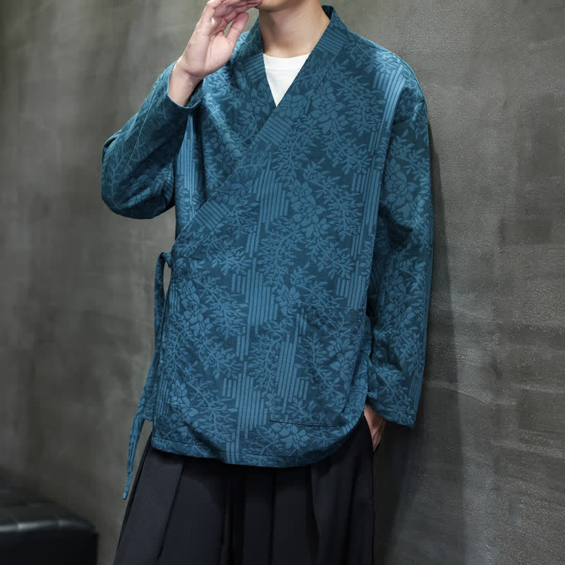 Buddha Stones Fall Winter Tang Style Casual Drawstring Floral Men's Kimonos - image 5