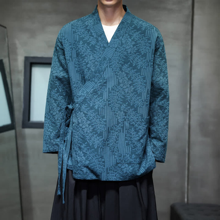 Buddha Stones Fall Winter Tang Style Casual Drawstring Floral Men's Kimonos - image 3