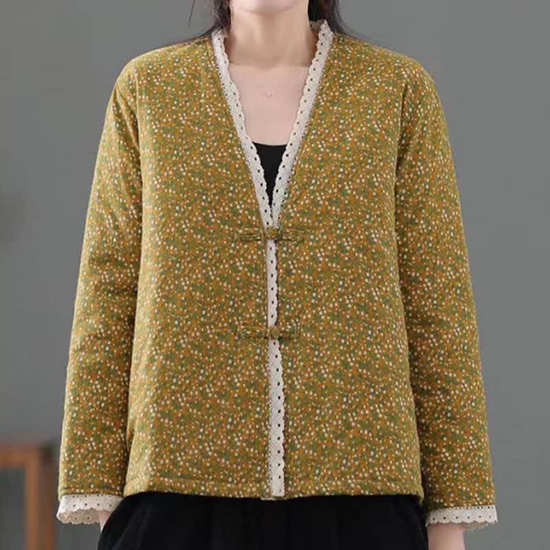 Buddha Stones Fall Winter Vintage Elegant Button-Up Floral Knit Women's Jackets - image 3