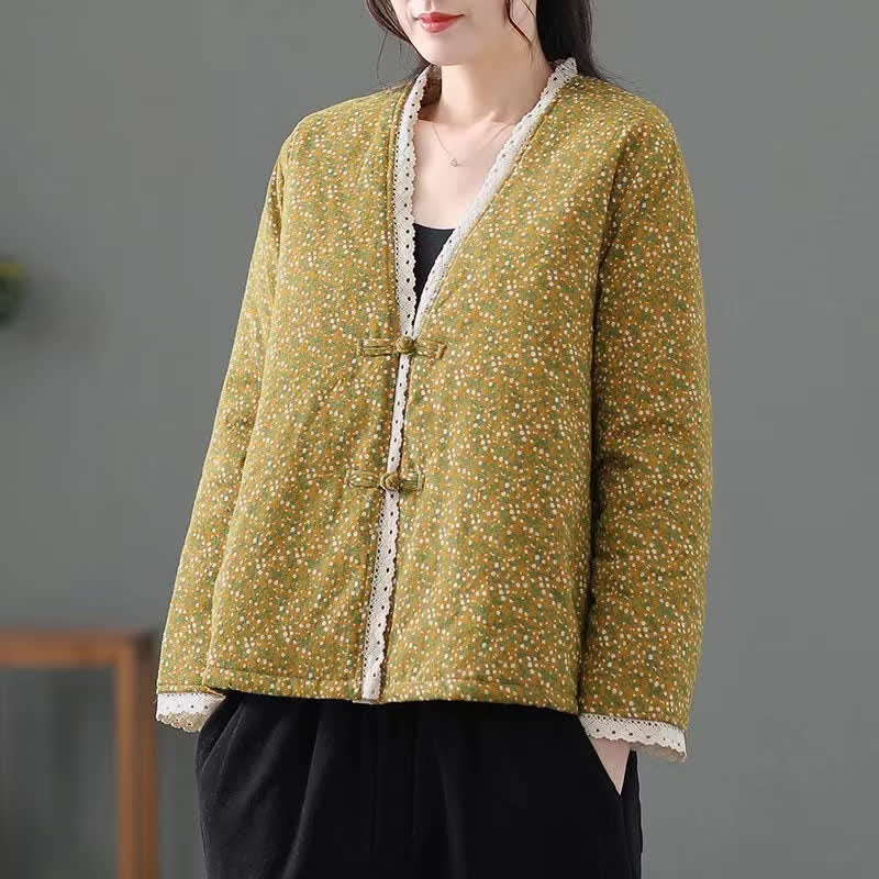 Buddha Stones Fall Winter Vintage Elegant Button-Up Floral Knit Women's Jackets - Yellow - US12，UK/AU16，EU44 (3XL) - image 0