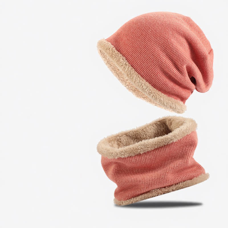 Buddha Stones 2Pcs Fall Winter Knit Plush Lined Slouchy Neck Warmer Men's Scarf Hat - IndianRed - image 10