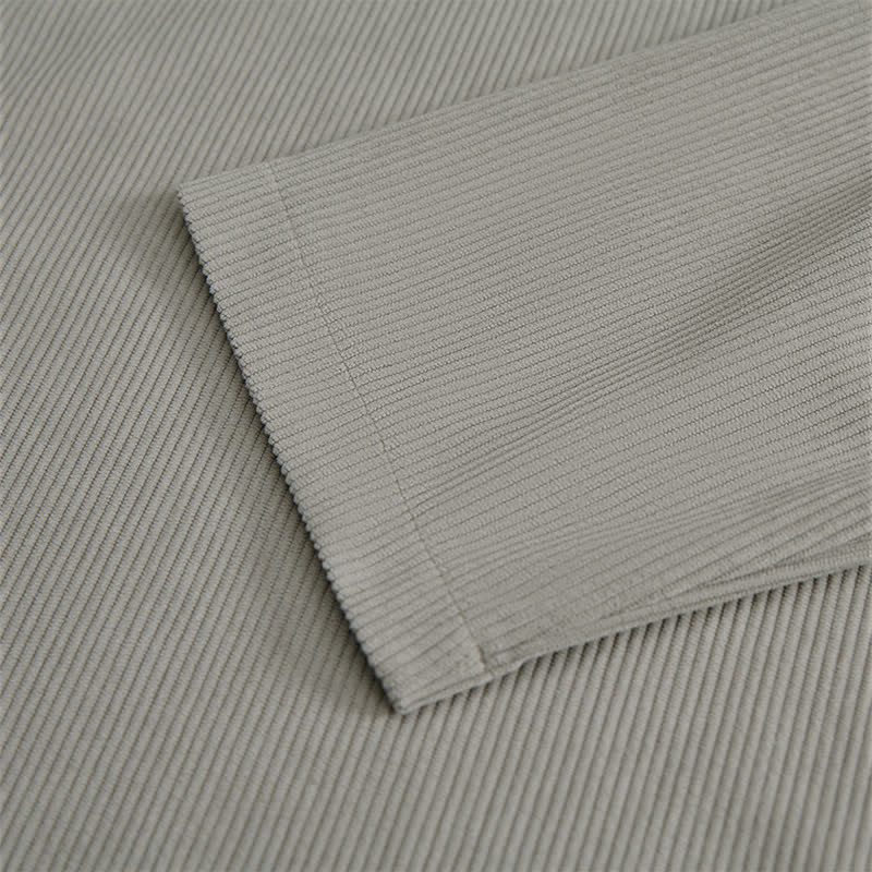 Buddha Stones Fall Winter Casual Tang Style Mandarin Collar Solid Corduroy Men's Long Sleeve Shirts With Patch Pocket - image 14