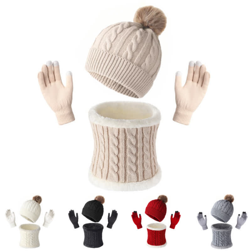 Buddha Stones 3Pcs Fall Winter Cable Knit Design Fleece Lined Cozy Neck Warmer Women's Scarf Gloves - image 10