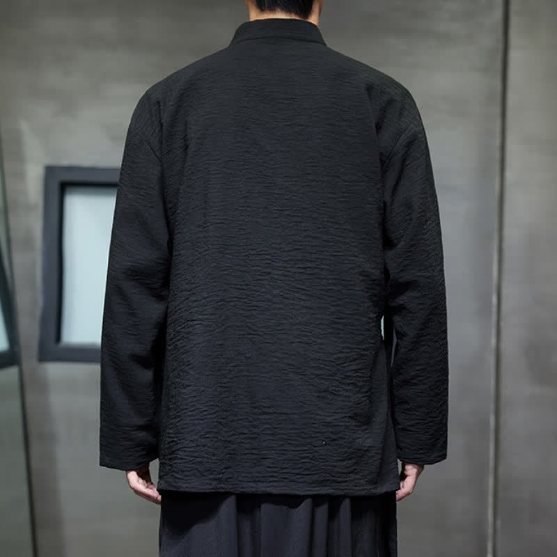 Buddha Stones Spring Casual Minimalist Tang Style Drawstring Solid Men's Kimono With Pockets - image 10