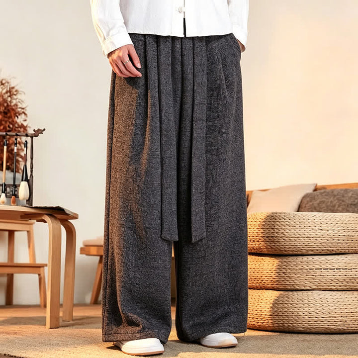 Buddha Stones Fall Winter Casual Minimalist Drawstring Solid Long Pants Men's Straight Leg Pants - image 3