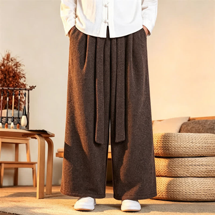 Buddha Stones Fall Winter Casual Minimalist Drawstring Solid Long Pants Men's Straight Leg Pants - image 8