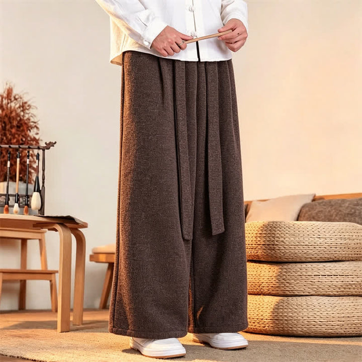 Buddha Stones Fall Winter Casual Minimalist Drawstring Solid Long Pants Men's Straight Leg Pants - image 13