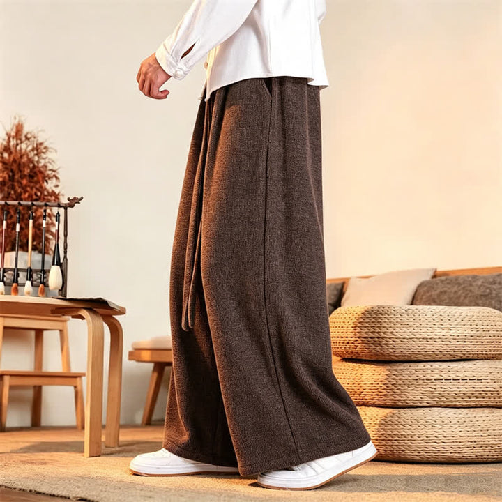 Buddha Stones Fall Winter Casual Minimalist Drawstring Solid Long Pants Men's Straight Leg Pants - image 12
