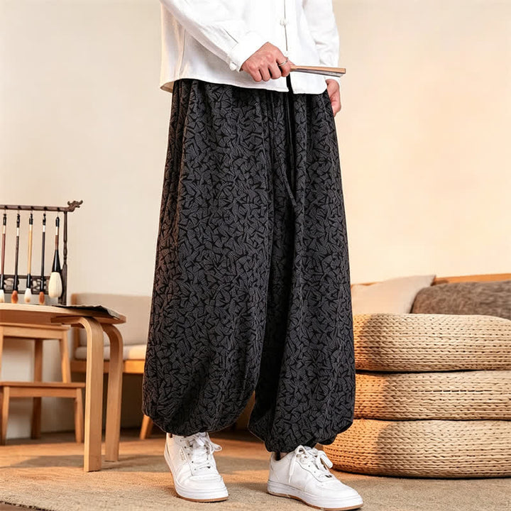 Buddha Stones Fall Winter Casual Minimalist Drawstring Abstract Long Pants Men's Harem Pants With Pockets - Black - US/UK/AU46，EU56 (5XL) - image 0