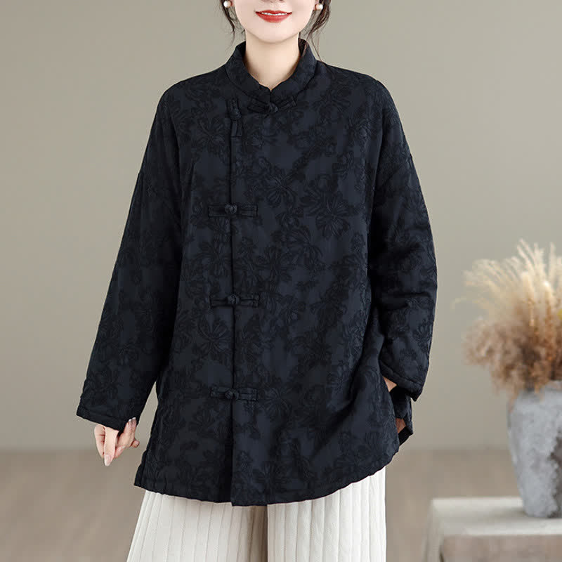 Buddha Stones Fall Winter Vintage Tang Style Mandarin Collar Frog Button Floral Women's Jacket With Pocket - image 15