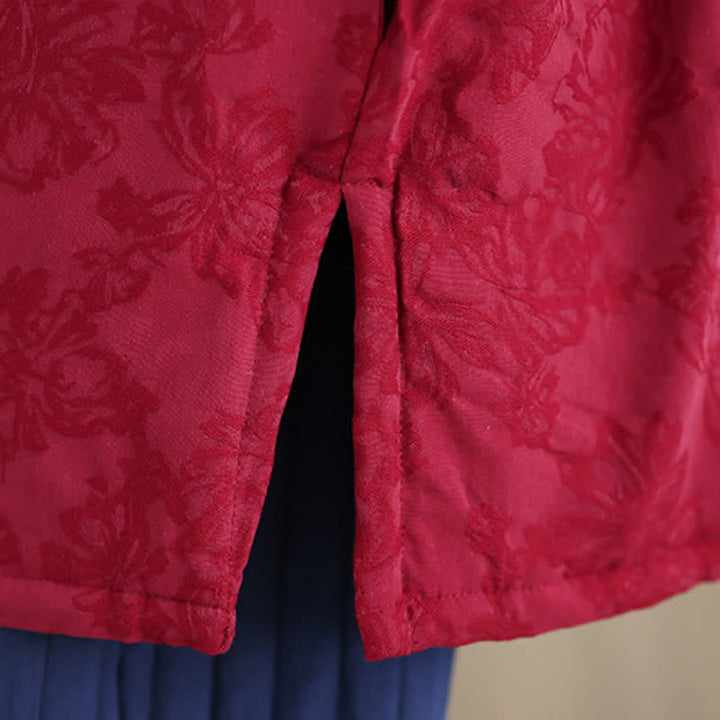 Buddha Stones Fall Winter Vintage Tang Style Mandarin Collar Frog Button Floral Women's Jacket With Pocket - image 10