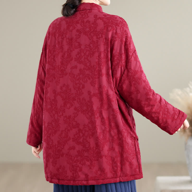 Buddha Stones Fall Winter Vintage Tang Style Mandarin Collar Frog Button Floral Women's Jacket With Pocket - image 4