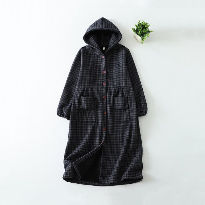 Buddha Stones Fall Winter Casual Vintage Button-Up Plaid Hooded Women's Coat With Pocket - MidnightBlue - US8-10，UK/AU12-14，EU40-42 (2XL) - image 9