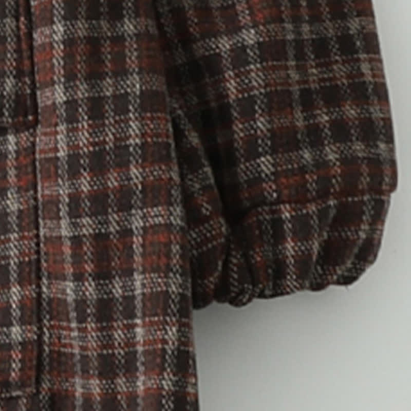 Buddha Stones Fall Winter Casual Vintage Button-Up Plaid Hooded Women's Coat With Pocket - image 5