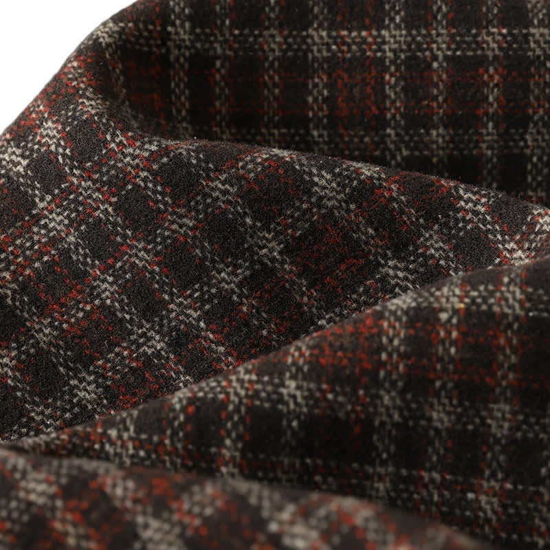 Buddha Stones Fall Winter Casual Vintage Button-Up Plaid Hooded Women's Coat With Pocket - image 7