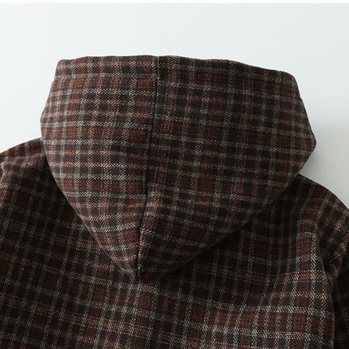 Buddha Stones Fall Winter Casual Vintage Button-Up Plaid Hooded Women's Coat With Pocket - image 4