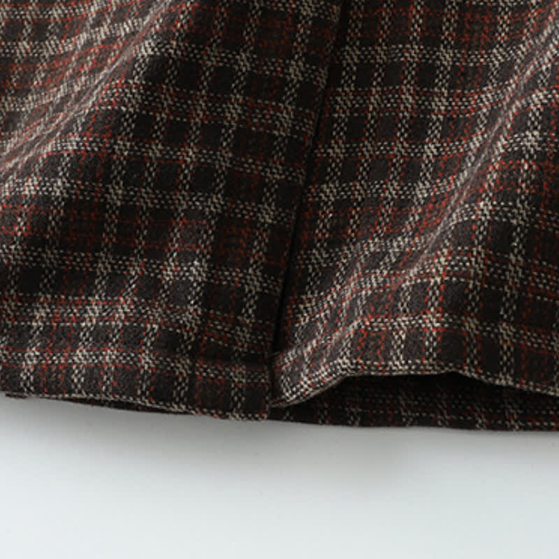 Buddha Stones Fall Winter Casual Vintage Button-Up Plaid Hooded Women's Coat With Pocket - image 6