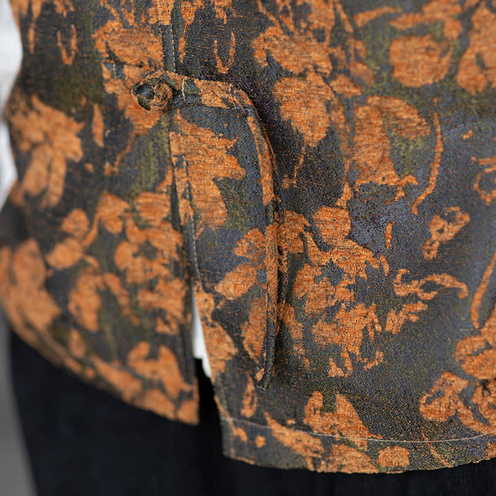 Buddha Stones Fall Vintage Tang Style Frog Button Floral Leaves Tank Top Men's Vest - image 13