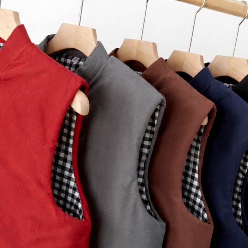 Buddha Stones Spring Fall Minimalist Tang Style Mandarin Collar Knot Button Solid Tank Top Men's Vest With Pocket - image 12