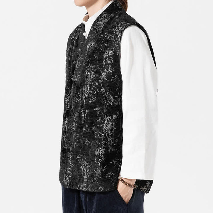 Buddha Stones Fall Tang Style Vintage Button-Up Bamboo Abstract Tank Top Men's Vest - image 6