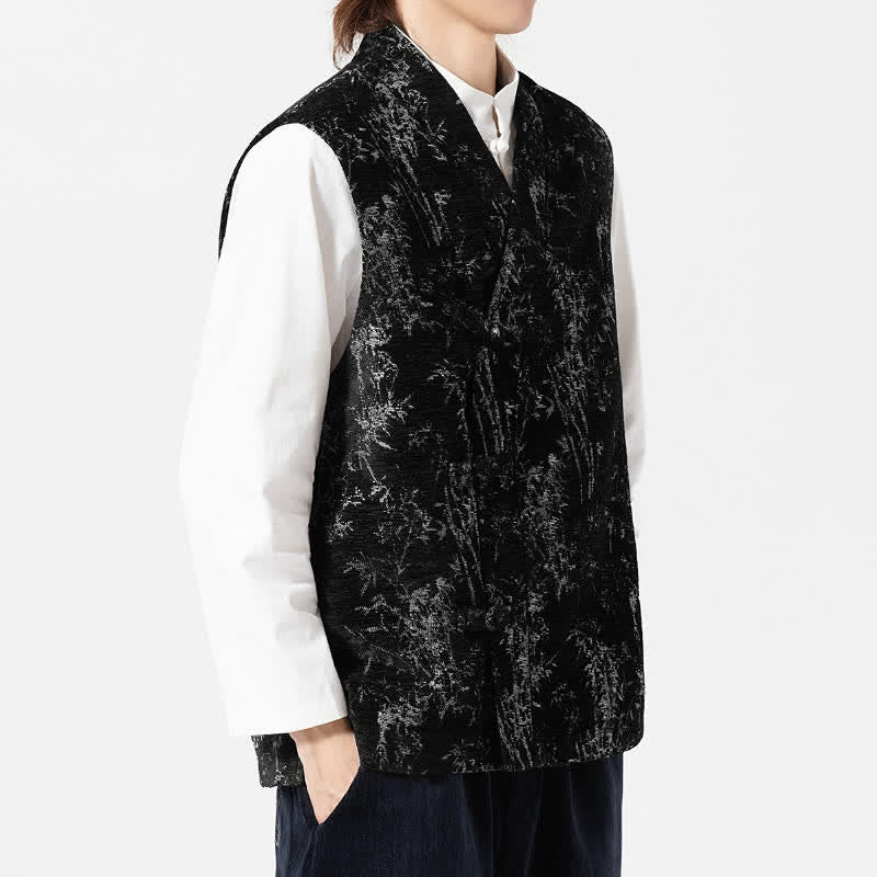 Buddha Stones Fall Tang Style Vintage Button-Up Bamboo Abstract Tank Top Men's Vest - image 5