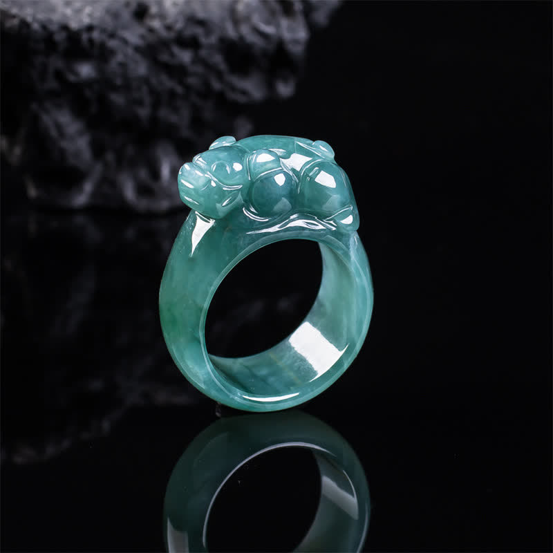 Buddha Stones Jade Hand-Carved Pi Xiu Wealth Ring - Pi Xiu(Approx. 35.6 × 12.4 × 3.6mm) - 22mm - image 0