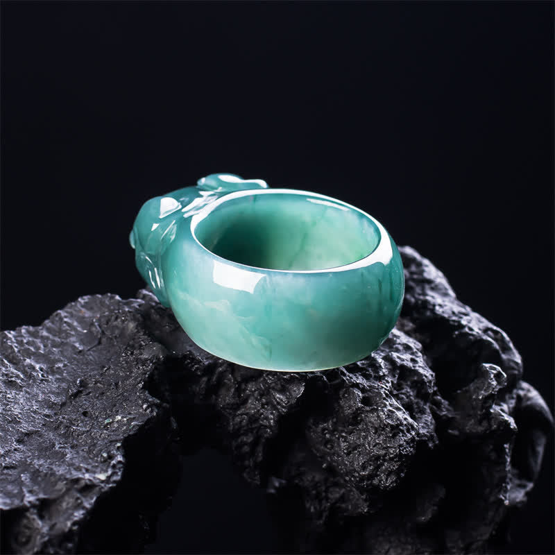 Buddha Stones Jade Hand-Carved Pi Xiu Wealth Ring - image 4
