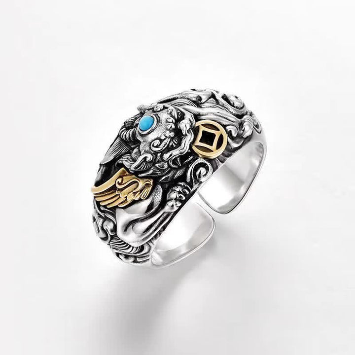 Buddha Stones Copper Pi Xiu Relief Carving Adjustable Grounding and Wealth Ring - Pi Xiu - Approx. 19.36mm (US 9) - image 0