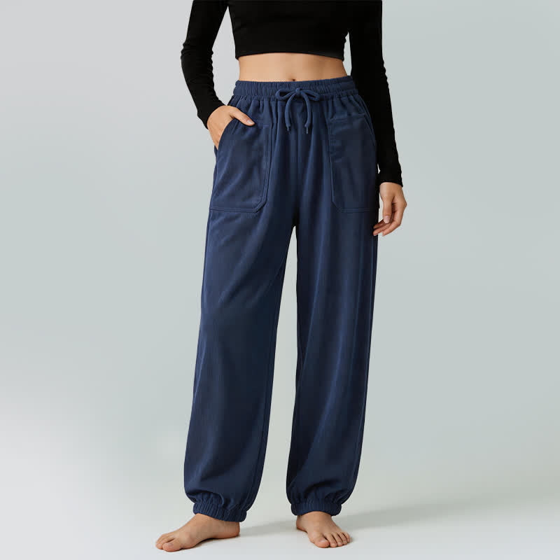 Buddha Stones Fall Winter Casual Drawstring Solid Long Pants Elastic Waist Corduroy Women's Tapered Pants With Pockets - image 1
