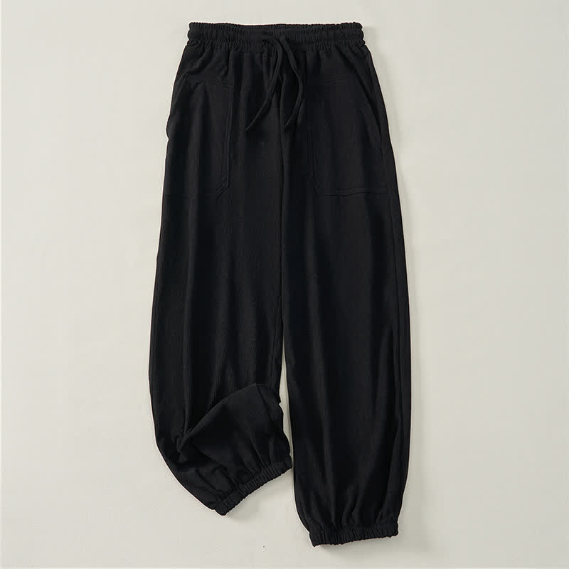 Buddha Stones Fall Winter Casual Drawstring Solid Long Pants Elastic Waist Corduroy Women's Tapered Pants With Pockets - image 8