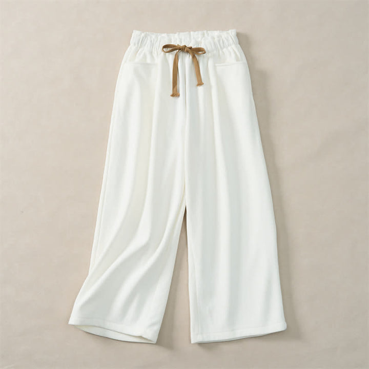 Buddha Stones Fall Winter Casual Minimalist Drawstring Solid Cropped Pants Corduroy Women's Straight Leg Pants With Pockets - image 14