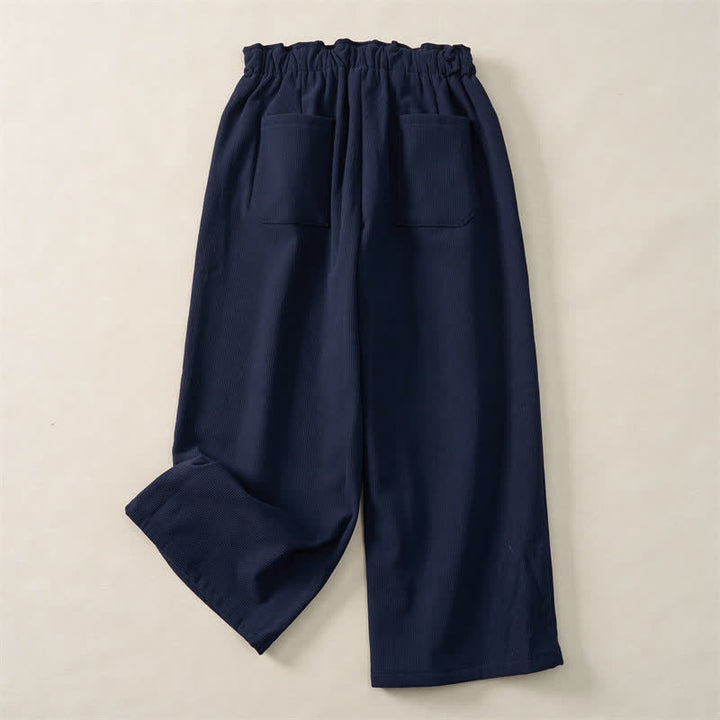 Buddha Stones Fall Winter Casual Minimalist Drawstring Solid Cropped Pants Corduroy Women's Straight Leg Pants With Pockets - image 9